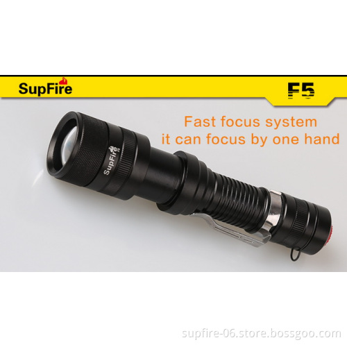 1100lumens zoomzble rechargeable LED flashlight SupFire F5 with buckle